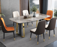 Ensemble Table à Manger Hanyee en Marbre Acier Inoxydable Simple Moderne Meuble Maison Minimaliste Gain de Place Or Métal Acier Stable