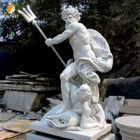 Statue de Poséidon en marbre grandeur nature, sculpture de style grec sculptée à la main pour jardin de villa extérieur