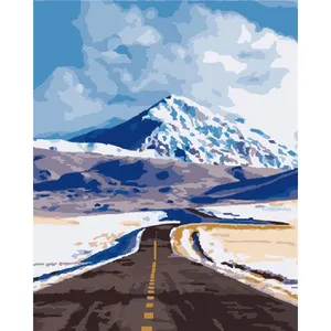 संख्या पर्वत कैनवास द्वारा हस्तनिर्मित तेल चित्रकला सड़क तैयार फ्रेम एक्रिलिक चित्र अनुकूलित परिदृश्य थोक किट