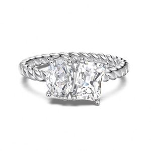 Anillo de Compromiso y Boda Dylam, Ovalado, Rectangular, Chapado en Rodio, Plata de Ley 925, con Dos Circonitas Cúbicas 5A - Product Image 1