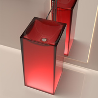 Installation transparente de plancher de pierre de résine de style moderne de conception unique de lavabo. Lavabo indépendant