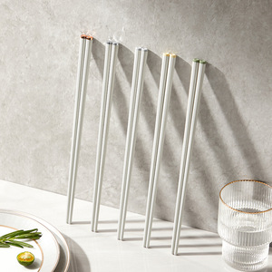 HeDou Alloy Chopsticks 5 Pairs Non Slip Solid Color Kitchen Tableware Anti Mold Serving Utensils - Product Image 2