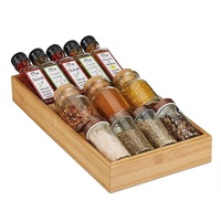 Organisateur de comptoir de cuisine à 3 niveaux en bois naturel, étagère à épices en fer, rangement pour pots en bambou, herbes et assaisonnements peu profonds