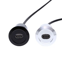 Kabel USB C Female ke Male Panel Mount 100cm dengan Housing Aluminium untuk Dashboard Mobil, Tipe Flush Mount, Lubang Panel 22mm