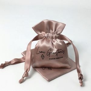 Custom logo Printed Small Satin Gift Bags pink Soft Jewelry Wedding Pouch for Packaging logo Custom - Product Image 2
