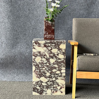 Table de Chevet en Pierre Naturelle Marbre Calacatta Viola avec Tiroir en Chêne, Design Moderne et Luxueux, Sans Assemblage, pour Salon