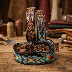 Custom Unisex Genuine Cow Hide Leather Belt Steel Pin Buckle Vintage <b>Floral</b> Pattern Eco-Friendly High Strength Waterproof 3.8CM - Product Image 1