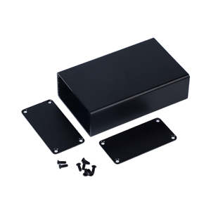 Boîtier électronique personnalisé en aluminium anodisé noir sablé, boîtier en aluminium extrudé à corps divisé avec panneaux d'extrémité - Product Image 1