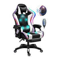 Chaise de jeu rouge RGB avec haut-parleurs et éclairage LED, chaise de jeu ergonomique à 7 points de massage, dossier haut en cuir PU, chaise E-Sport
