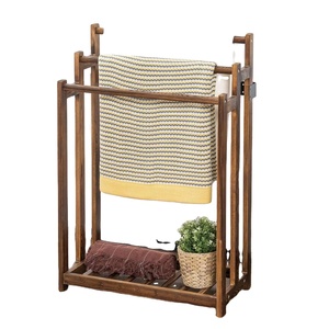 Rustic Dark Brown 3-Tier Freestanding <strong>Wood</strong> <strong>Towel</strong> Rack Multifunction Bathroom Hand <strong>Towel</strong> Drying <strong>Stand</strong> with Bottom Storage Shelf - Product Image 1