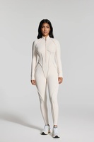 Combinaison de sport moulante personnalisée à manches longues, dos nu, avec fermeture éclair frontale, pour entraînement, yoga, gym et fitness