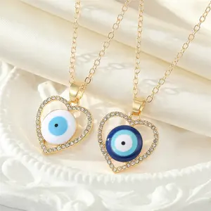 Collar de ojo de diablo de oro de 18 quilates Chapado en joyería barata 2024, collar turco con corazón de ojos malvados de cristal de aceite que gotea para mujer