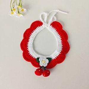 Cherry and strawberry red pet scarf, cat New Year collar, <b>dog</b> handmade knitted bib, cute accessory - Product Image 4