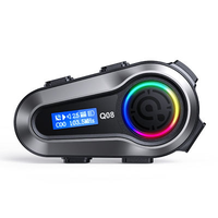 Casque de moto avec écouteurs Q08 BT5.3 sans fil avec effet lumineux EQ, écran LCD, étanche IPX6, 20H d'autonomie, certifié CE/FCC