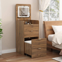 Commode à 3 tiroirs en noyer avec miroir LED relevable et tabouret roulant pour chambre à coucher, poste de maquillage et coiffeuse