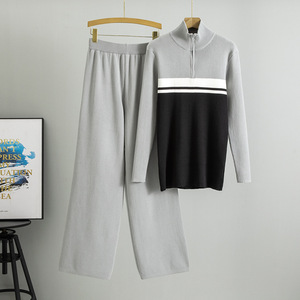 Completo <span class=keywords><strong>Casual</strong></span> Primaverile in Maglia con Collo Alto e Cerniera, <span class=keywords><strong>Abbigliamento</strong></span> <span class=keywords><strong>Donna</strong></span> in Tinta Unita - Product Image 4