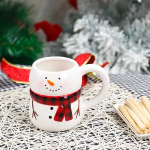Redeco Hot Sale Christmas Series Coffee Water Milk Snowman Cup Cute Christmas Mug Ceramic Snowman Mug For Gifts Home Decoration