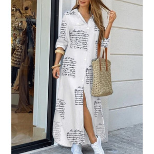 Vestido sexy de manga larga hasta el suelo para mujer con tela de gasa Nuevo estampado de estilo Europeo Americano para ropa de Club - Product Image 6
