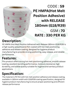PE HMPA Hot Melt Position Adhesive with Release 180mm G18 R39 <b>Patterned</b> PE Film Roll for Sanitary Hygiene Product Manufacturing - Product Image 5