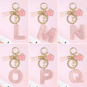 Llavero de Resina con Borla Brillante y Letras del Alfabeto, Colgante con 26 Letras, Accesorio Elegante para <span class=keywords><strong>Niñas</strong></span>, Decoración para Mochilas Escolares - Product Image 2