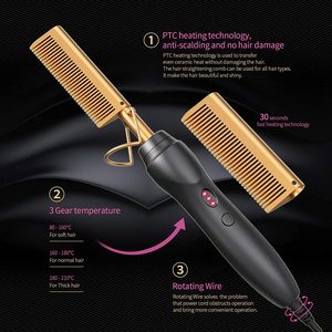Electric Copper Comb Hair Straightener With Stainless Steel Teeth Gold Ceramic For Wet And Dry Use Home Styling Tool - Product Image 4
