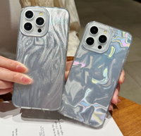 Coloré Argent IMD Série pour iPhone 16 15 14 Pro Max 11 PC Motif D'ondulation De L'eau Grand Trou Téléphone Cas