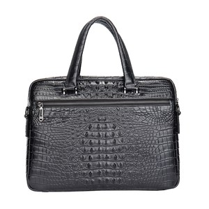 Sac à bandoulière en cuir véritable noir pour ordinateur portable, motif crocodile/alligator, en cuir de vachette, pour homme d'affaires - Product Image 3