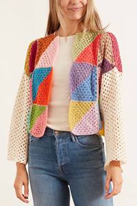 Pull court Vintage en tricot <span class=keywords><strong>ajouré</strong></span>, personnalisé, carré, Crochet à la main, <span class=keywords><strong>Cardigan</strong></span> pour <span class=keywords><strong>femme</strong></span>, été - Product Image 2