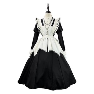Dark-themed Puff-Sleeve Lolita Dress Black Polyester Maid Cosplay Costume Spring 2026 Solid Color Long Sleeve Full Skirt - Product Image 5
