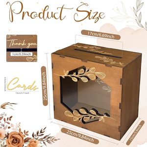 Boîte à cartes de mariage en bois personnalisée avec fente et panneau en acrylique - Boîte à souvenirs vintage gravée au <span class=keywords><strong>laser</strong></span> pour enveloppes d'argent - Product Image 2