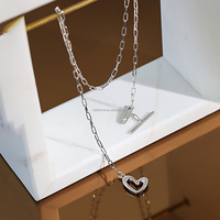 Simple de haute qualité S925 en argent Sterling collier ras du cou coeur Design OT fermoir anglais carré plaque chaîne à la mode pour mariage