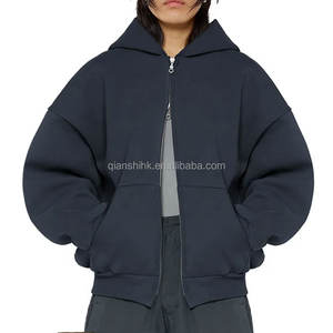 Unisex Zip up Grueso de alta calidad Plain Streetwear 400Gsm Sudadera con capucha de algodón de peso pesado French Terry Oversized Zip up Hoodie - Product Image 1