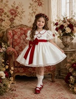 Robe de Soirée Formelle Fille Jiefute en Gros, Motif Floral d'Été, Velours Rouge Ivoire, Nœud en Satin, Broderie Personnalisable, Robe de Fête pour Enfants