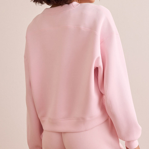 Vêtements de détente d'hiver personnalisés OEM pour femmes, ensemble de survêtement décontracté à manches longues en polyester/coton, col montant, coupe ample, poches latérales - Product Image 3