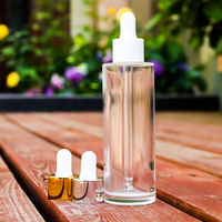 Bouteille en verre transparente 50 ml avec compte-gouttes en plastique blanc, pour utilisation des huiles essentielles