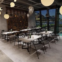 Ensemble de mobilier de restaurant commercial, tables rondes en bois, chaises en cuir, table de café et 4 chaises de salle à manger