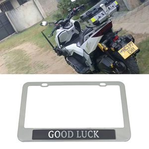 Cadre de plaque d'immatriculation de moto en acier inoxydable pour plaque de 24x13cm avec texte « Bonne chance » - Product Image 5