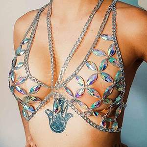 2024自由奔放に生きるゴールドボディチェーンファッションサマービーチビキニセクシーハーネスブララインストーンウエストチェーンチャームボディアクセサリージュエリー - Product Image 2