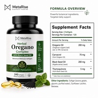Capsules d'huile d'origan sauvage et d'huile de nigelle OEM, 60 capsules par flacon, complément naturel pour la santé immunitaire et digestive des adultes