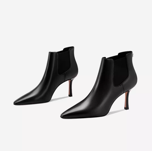 Bottines montantes pour <span class=keywords><strong>femme</strong></span> en cuir véritable, couleur unie, à bout pointu, <span class=keywords><strong>talon</strong></span> <span class=keywords><strong>carré</strong></span> fin, à enfiler, tendance, rehaussantes - Product Image 4