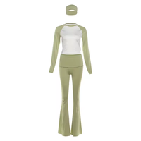 Ensemble de vêtements de détente pour femmes Y2K avec logo personnalisé, chemise à manches raglan longues, bandeau et leggings