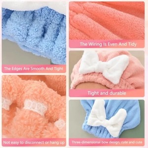 Gorros de microfibra para secar el cabello para mujeres y niñas, toalla de secado rápido, turbante, gorro de baño, toalla suave para el cabello con un lindo lazo de mariposa - Product Image 6