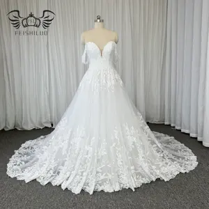 Feishiluo Luxurious Shiny Sequins Lace Bride Dress A-line Off-Shoulder Wedding Dresses For Women Wedding Gowns