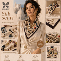 Écharpe Carrée en Soie de Mûrier Pure, Imprimé Artistique Élégant Quotidien, pour Femme, Tendance, Douce, Brillante et Luxueuse