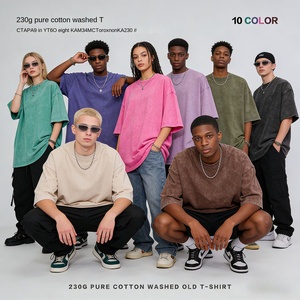 Camiseta Retro de Algodón de Fibra Larga Lavado a la Piedra de 230g, Lisa, Holgada, con Cuello Redondo, Estilo Europeo y Estadounidense, para Venta Transfronteriza - Product Image 2