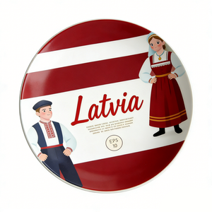 Customized Latvia Moldova Poland Themed Souvenir Ceramic Plate Multiple Countries Round Serving Dinner Plates - Product Image 2