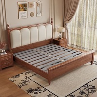 Lit plateforme vintage en bois massif de style ferme française, avec tête de lit capitonnée arquée festonnée, pour lits Queen et King, mobilier de chambre à coucher