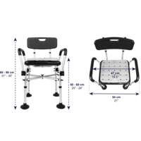 Chaise de douche réglable en hauteur en aluminium rembourrée (capacité 150 kg) Siège antidérapant Dossier amovible Personnes âgées Noir 50-60 cm Siège