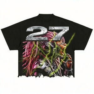 เสื้อยืดวินเทจ OEM ขายส่ง ผ้าคอตตอนหนา 300GSM ทรงโอเวอร์ไซส์ ทรงบ็อกซี่ ตัดสั้น พิมพ์ลายกราฟิก สกรีนโลโก้ได้ตามสั่ง เสื้อยืดผู้ชาย - Product Image 2