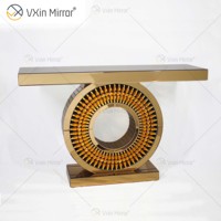 Vente flash : 1000 pièces de table console de luxe marron doré WXF-039 avec miroir, table console avec miroir